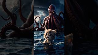 Dad Cat save his son from octopus 🙀 catsoftiktok cat cute aiart ai poorcat catlover fyp [upl. by Ellainad]