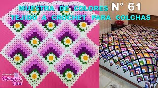 Como tejer el Cuadrado o muestra de colores N° 61 con flores tejidos a crochet para colchas [upl. by Bully292]