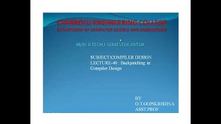 JNTUK IIICSE COMPILER DESIGN 40 Backpatching in Compiler Design [upl. by Loughlin]