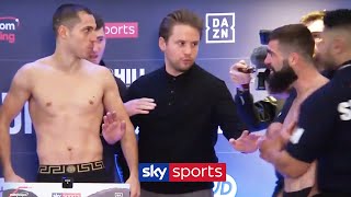 HEATED Scott Quigg shoves Jono Carroll in the face  Full WeighIn [upl. by Rihaz364]