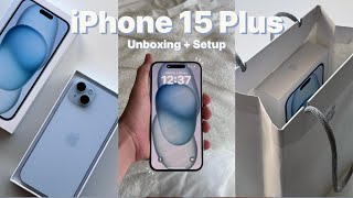  iPhone 15 Plus Blue Aesthetic 📦 Unboxing  Setup  🦕🐋🫐🌊🫧 [upl. by Retsevlys]