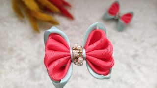 Grosgrain ribbon bow tutorial an easy way how to make a cute hair bow step by step at home DIY [upl. by Lenette]