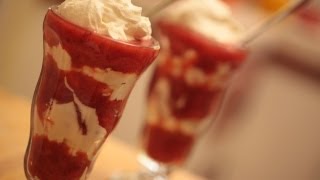 Strawberry Rhubarb Fool Recipe  KIN EATS [upl. by Lyrpa]