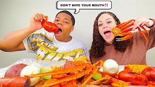 DONT WIPE YOUR MOUTH CHALLENGE  SNOW CRAB SHRIMP BOILED EGGS SWEET CORN amp POTATOES MUKBANG [upl. by Ocer568]