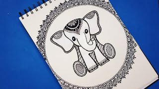 Elephant mandala art drawing Easy mandala art for beginners step by step LacraftsVilla [upl. by Ytok]