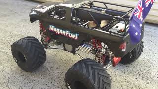 Raminator rc monster truck  TaylorRC 80cc  Full working Zoomie exhaust system [upl. by Ennailuj151]