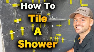 How To Tile A Shower  Start To Finish Walls [upl. by Prebo304]