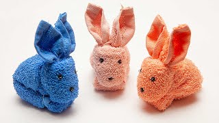 Rabbit made of towel  How to make a towel bunny  DIY Towel Bunny  Towel toys towelanimal [upl. by Obocaj]