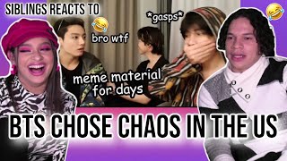 Siblings react to BTS chose CHAOS in the US 😂😁 [upl. by Nahshun]