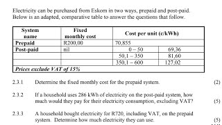 Grade 12 mathematical literacy Electricity ⚡️ tariffs Past Exam question answering part 2 [upl. by Ketty]