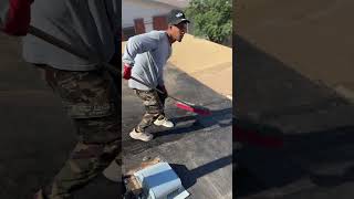 Skilled roofer sweeps roof🏡 roofing construction homedecor [upl. by Arodoet661]