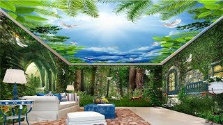 3D Wall Mural Trees amp Large Flower Ceiling  Custom Natural scenery False Ceiling For Living Rooms [upl. by Marx]