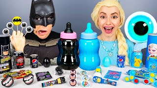 Blue Food vs Black Food Challenge 블루 블랙 푸드 챌린지Elsa Frozen vs Batman Mukbang by HUBABANG [upl. by Spatz706]