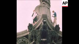 SYND 20 10 78 PROTESTERS CLIMB NELSONS COLUMN AT TRAFALGAR SQUARE IN LONDON [upl. by Alyad]