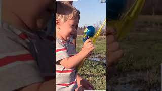 Cute Fisherman Catches Fish Using Toy Rod [upl. by Nnylf]