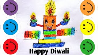 How To Draw A Cute Happy Diwali CandleEasyKidsartStep by step kidsartbyrenu45🎨 [upl. by Yevi]