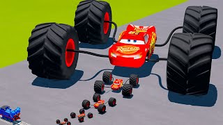 Big amp Small Monster Truck Spider Lightning McQueen vs Huggy Wuggy The Tank Engine Train BeamNGDrive [upl. by Tory]