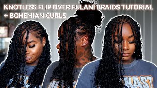 Knotless Flip Over Fulani Braids Tutorial with Bohemian Curls [upl. by Corliss]