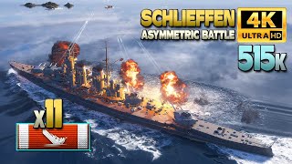 Battleship Schlieffen 500k damage in Asymmetric battle  World of Warships [upl. by Eibob]