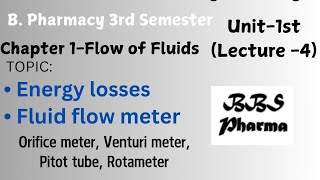 Energy Losses Fluid Flow Meter Unit1st Pharmaceutical Engineering B Pharmacy 3rd Sem [upl. by Dazraf68]