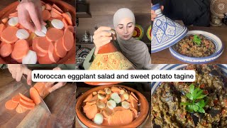 moroccan sweet potato amp chicken tagine and Zaalouk Recipe  Eggplant Salad [upl. by Arlette]