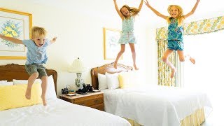 Amelia Avelina and Akim jumping on the bed and trampoline center adventure [upl. by Ytrebil]