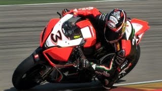 Max Biaggi Aprilia RSV4 R Motorland Aragon SBK Track Test Day [upl. by Baudoin]