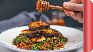 Honey Dripped Halloumi Stack Recipe  Sorted Food [upl. by Jerad]