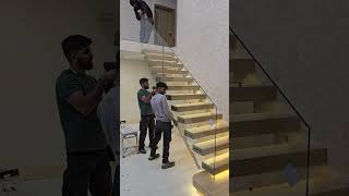 Stairs glass banister installation stairscase interiordesign wood home [upl. by Singhal]