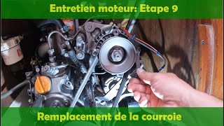 Entretien moteur Yanmar 1GM10  Etape 9 Remplacement de la courroie dalternateur [upl. by Ialocin]