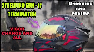 Steelbird SBH  17 Terminator Helmet golden visor unboxing and review  visor change and install [upl. by Noiro382]