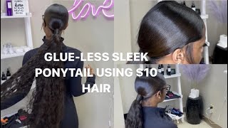 GLUELESS SLEEK LOW PONYTAIL USING 10 HAIR [upl. by Laraine]