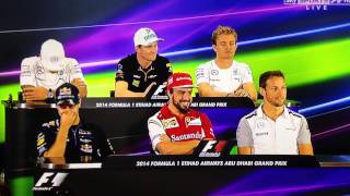 F1 Drivers Press conference Abu Dhabi 2014 Awkward long question [upl. by Nyrraf501]