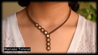 Macrame Tutorial  DIY Macrame Necklace with stone  Easy Macrame Tutorial [upl. by Soluk]