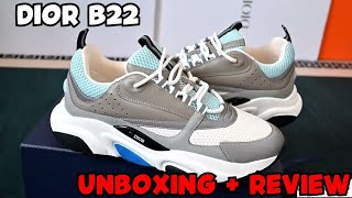 UNBOXING AFFORDABLE DIOR B22 WHITE amp BLUE  ON FEET  SNEAKER Review [upl. by Nairim]