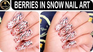 Berries In Snow Nail Art  Winter Nail Tutorial  Rose4you [upl. by Ariait]