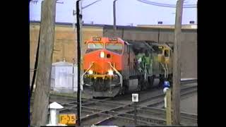 Union Pacific and BNSF trains in Rochelle Illinois  March 1998 [upl. by Hagen212]