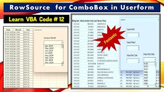 Learn VBA Code Part 12  RowSource For ComboBox in Userform [upl. by Almeeta163]