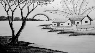 Village River scenery drawing  art BD [upl. by Analle254]