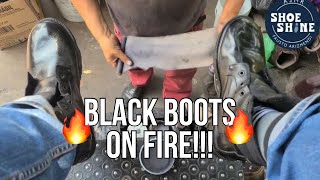 S7E63 🔥 Black boots on fire 🔥 ASMR shoeshine faustoarizmendi [upl. by Nagaer676]