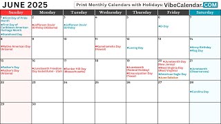 June 2025 Calendar with Holidays and Observances All calendar june holiday [upl. by Arquit]