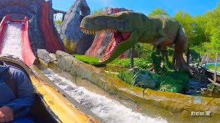 Dinosaurs Log Ride  Dinosaursthemed Log Flume Ride  DinoSplash 2023 [upl. by Aik997]