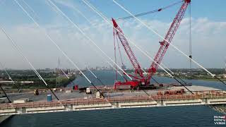 Gordie Howe International Bridge Construction Update  4K Aerial View [upl. by Atem]