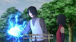 Sarada learn Indra Chidori  Sasuke destroy waterfallSasuke teaches Sarada new Chidori Boruto ep200 [upl. by Aiak]