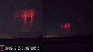 Bright sprite lightning blast with green afterglow over Iowa 862019 0501 UTC [upl. by Aicen]