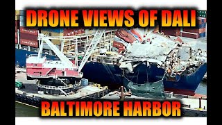 Drone views of MV Dali in the Port of Baltimore Chesapeake 1000 works on a 155 ton piece of Debris [upl. by Yldarb]