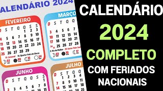 CALENDÁRIO 2024 COMPLETO COM FERIADOS NACIONAIS [upl. by Angelika]