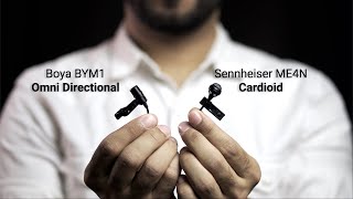 Boya M1 vs Sennheiser ME4 lavalier microphone  Omnidirectional vs Cardioid pattern [upl. by Guibert793]