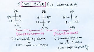 Trick for Optical isomerism  Enantiomers Diastereomers  constitutional isomers [upl. by Greenebaum237]