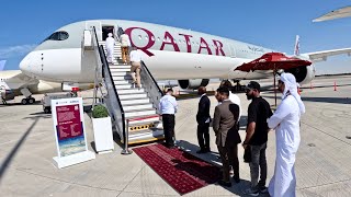 Qatar Airways A3501000 Cockpit Cabin amp Airframe Full Visit  Dubai Airshow 2023 [upl. by Nnairret20]